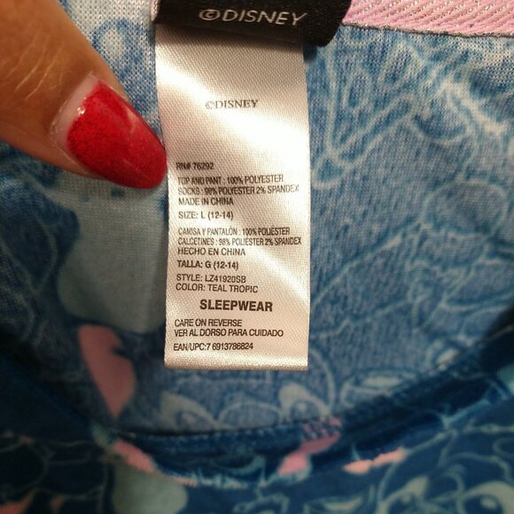 Disney Lilo and Stitch Pajama Top Shirt Women Size L 12 14 Blue Pink Long Sleeve - Picture 6 of 8